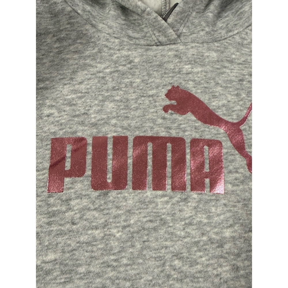 Puma Girls Fleece Hoodie Jogger Set Metallic Pink Heathered Gray Sz XS 6 - Picture 4 of 12